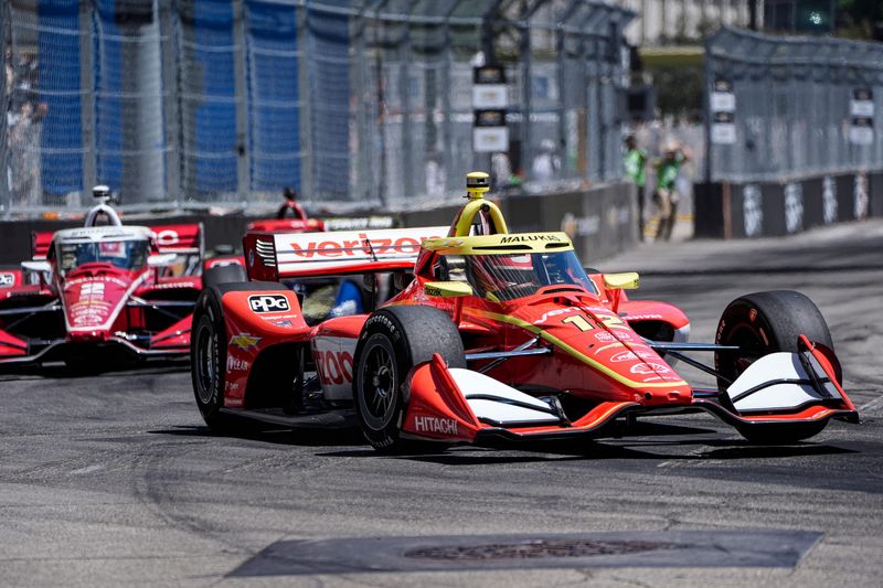 David Malukas (12) comes to Road America third in the NTT IndyCar Series standings, the best of the three Team Penske drivers, but still looking for his first victory.