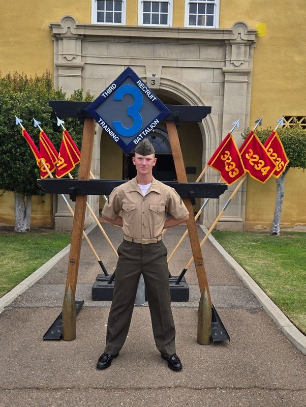 Grafton High School graduate Peyton Wissmueller graduated from basic training for the Marine Corps in San Diego. He will wear his Marine Corps uniform at his graduation in place of the traditional cap and gown.