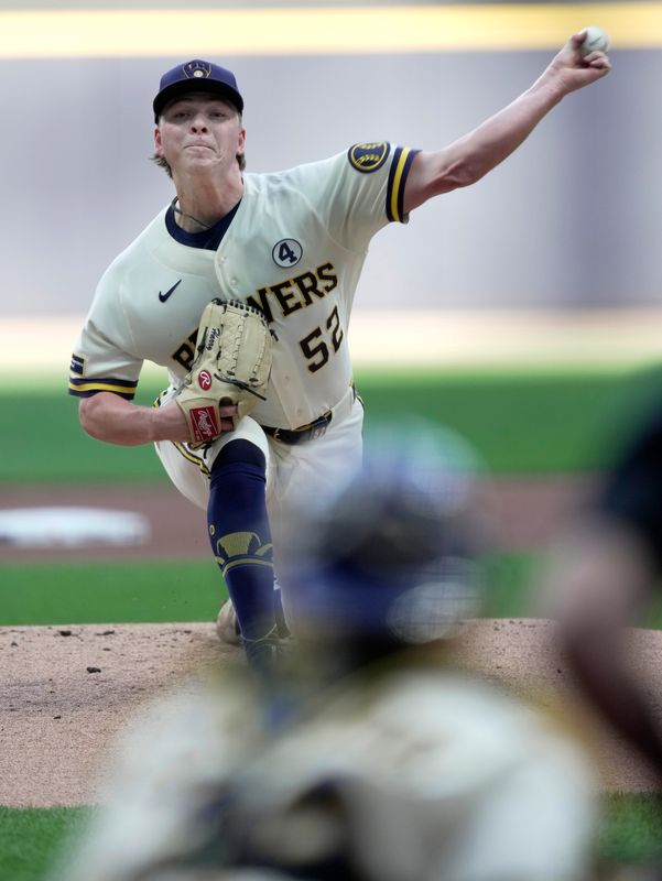 Milwaukee Brewers pitcher Kyle Harrison (52) throws during the first inning of their game against the San Francisco Giants Tuesday, June 2, 2026 at American Family Field in Milwaukee, Wisconsin.