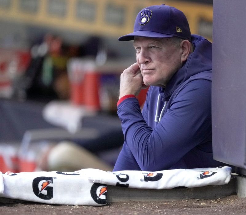 Milwaukee Brewers manager Pat Murphy (49) is shown during the first inning of their game against the San Francisco Giants Tuesday, June 2, 2026 at American Family Field in Milwaukee, Wisconsin.