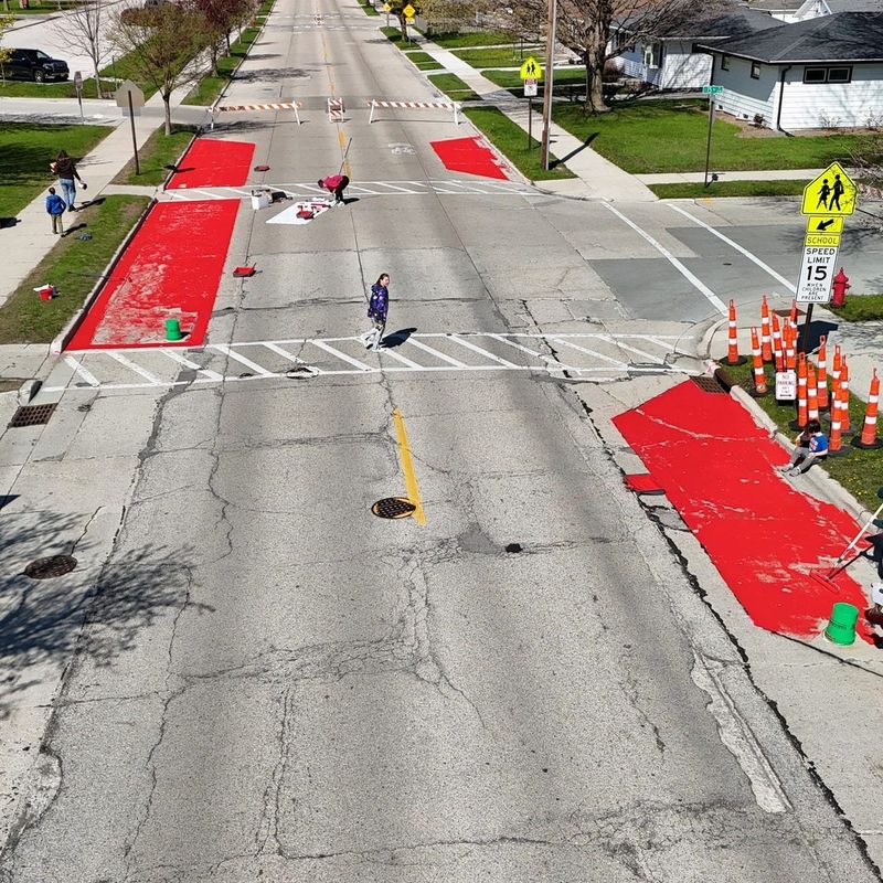 The city of Sheboygan recently installed painted curb extensions near the Early Learning Center, 1227 Wilson Ave., and Wilson Elementary School, 1625 Wilson Ave., as part of a short-term test, as seen in June 2026.
