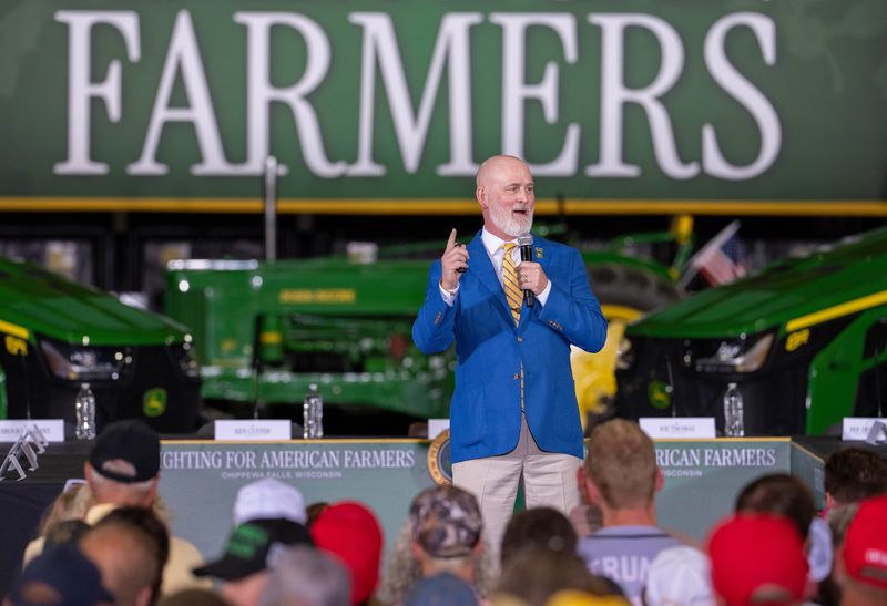 Rep. Derrick Van Orden (R-Wis.) before President Trump’s appearance Friday, June 5, 2026 at Custer Farms Inc. in Chippewa Falls, Wisconsin. Trump promoted his administration's efforts to lower costs and open new trade markets for farmers and to boost the economy in rural areas through tax incentives for investors in such areas of the country. It was the president’s first trip to the Wisconsin since being reelected in 2024.