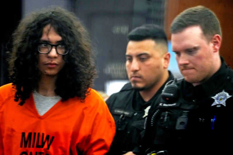 Erik Mendoza is led into the courtroom of Milwaukee County Judge Michelle Havas for his sentencing in the beating death of 5-year-old Prince McCree on June 5 in Milwaukee.