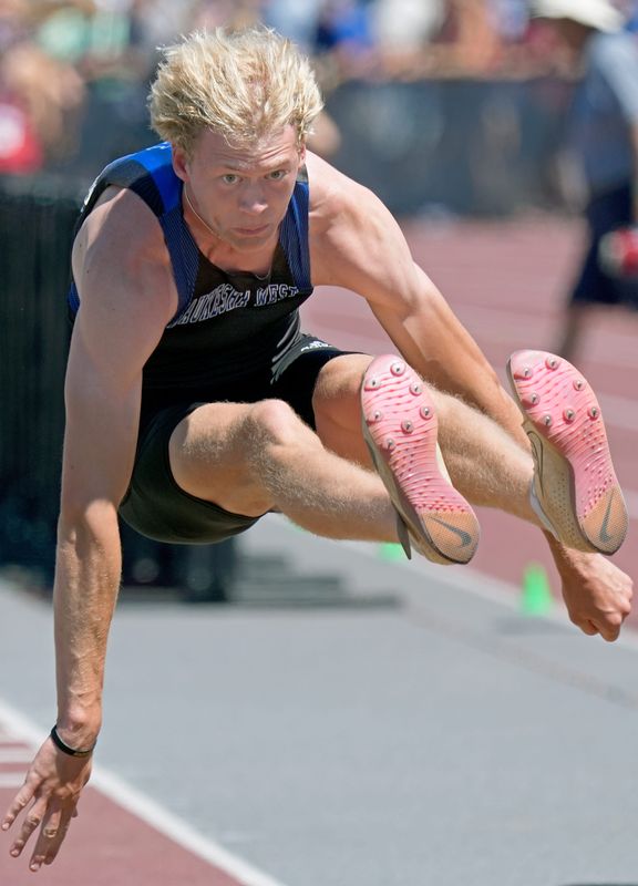Waukesha West High Schools Cole Zielinski breaks the state record with a 25 foot jump in the Division 1 long jump during day 2 of the WIAA state track and field meet Saturday, June 6, 2026 at Veterans Memorial Field Sports Complex in La Crosse, Wisconsin
Wm. Glasheen USA TODAY NETWORK-Wisconsin