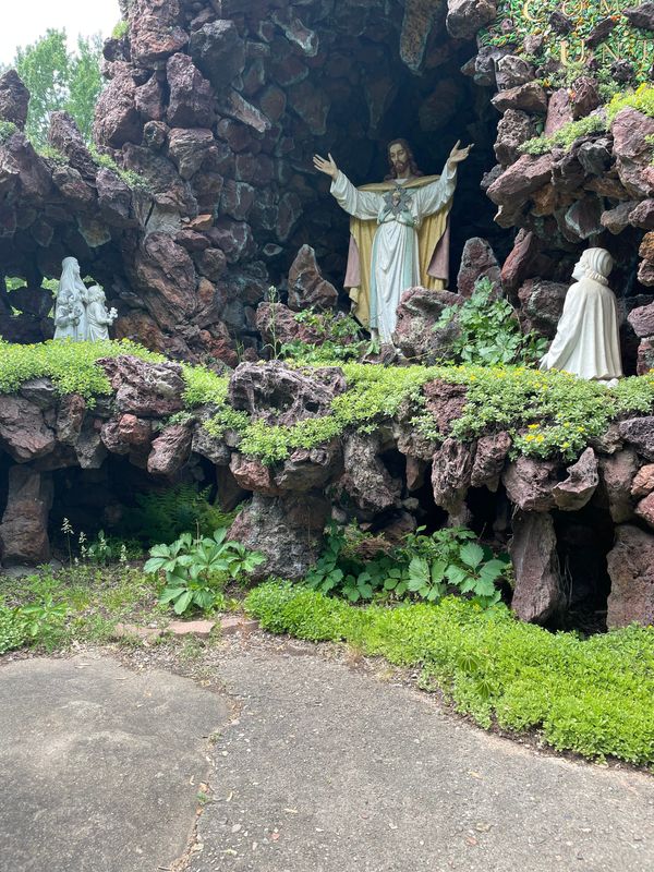 The Sacred Heart Statue is made of cast stone and stands in a niche on top of the Wonder Cave at Rudolph Grotto Gardens, 6975 Grotto Ave., Rudolph.