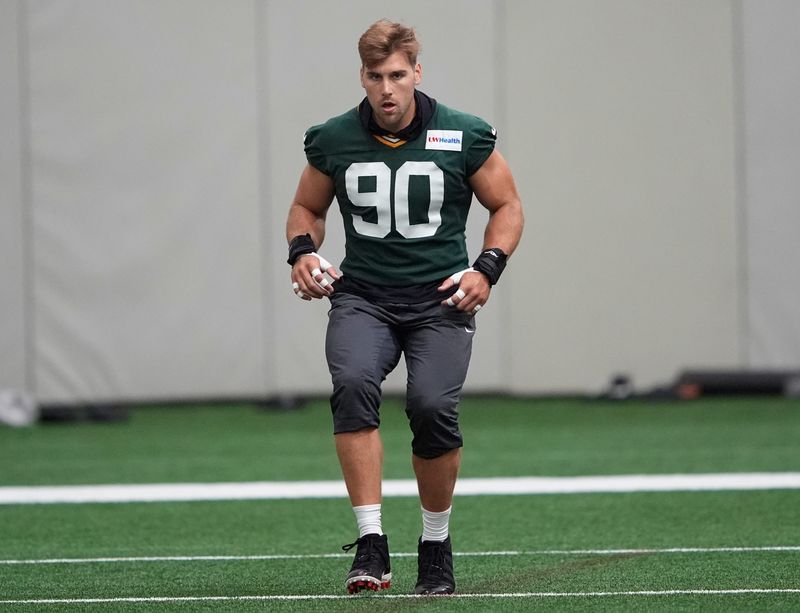 Packers edge rusher Lukas Van Ness participates in minicamp June 11 at the Don Hutson Center.