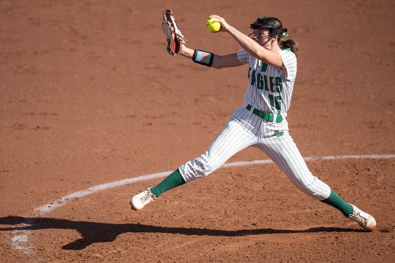 Almond-Bancroft High School's Lexi Carlton (16) pitches to Belmont High School during the WIAA D5 championship game at the UW Goodman Softball Diamond, on June 13, 2026 in Madison, Wisconsin. The Almond-Bancroft High School defeated the Belmont High School 16-8.