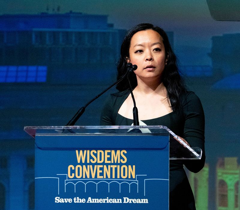 Democratic gubernatorial candidate and state Rep. Francesca Hong makes remarks during the 2026 Wisconsin Democratic Convention at the Monona Terrace Community and Convention Center in Madison, Wisconsin on June 14, 2026.