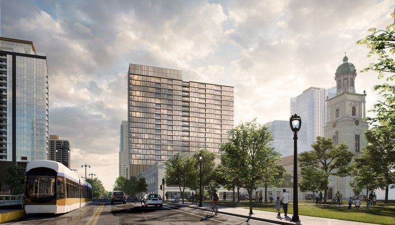 Zenith, a 25-story, 226-unit condominium tower, is being proposed by New Land Enterprises LLC for 701 E. Kilbourn Ave. It would be just south of New Land's Ascent apartment tower (left).