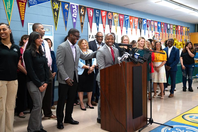 Milwaukee Mayor Cavalier Johnson speaks about summer activities for youth during a press conference about Safe Summer Sites Milwaukee at the James Madison Academic Campus on June 16, 2026 in Milwaukee, Wisconsin.