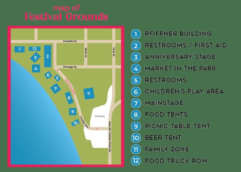 A map shows where to find festivities at Riverfront Rendezvous in Stevens Point.