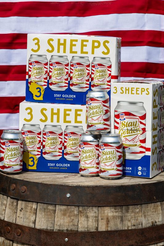 3 Sheeps Brewing's Stay Golden lager was selected as Wisconsin's official beer as part of the America 250 celebration. The limited edition packaging features red, white and blue.