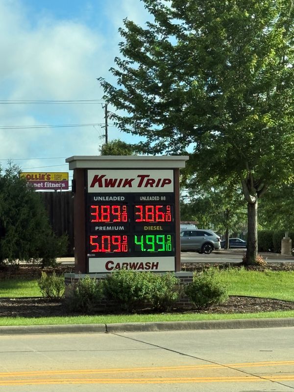 Gas at the Kwik Trip on South Green Bay Road in Neenah, near the Winneconne Avenue exit for Interstate 41, was $3.89 for regular on June 18, down 10 cents from this time last week. Meanwhile, diesel prices dropped across the Fox Cities, falling below $5 per gallon.