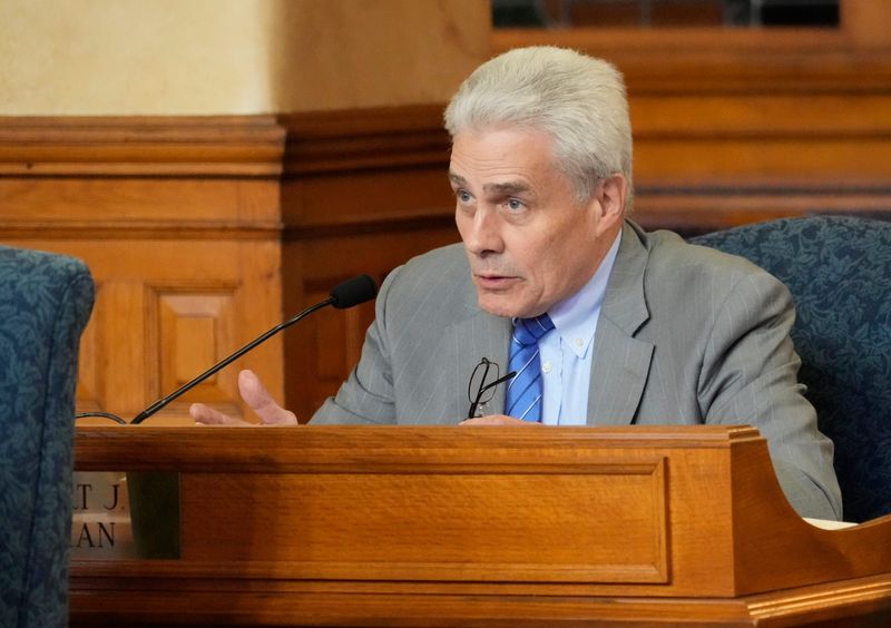 Ald. Bob Bauman explains why he’s voting yes during a vote on whether to implement a 2% sales tax at Common Council Chambers in Milwaukee City Hall on Tuesday, July 11, 2023. The sales tax is to help the city avoid a fiscal cliff that would decimate city services.