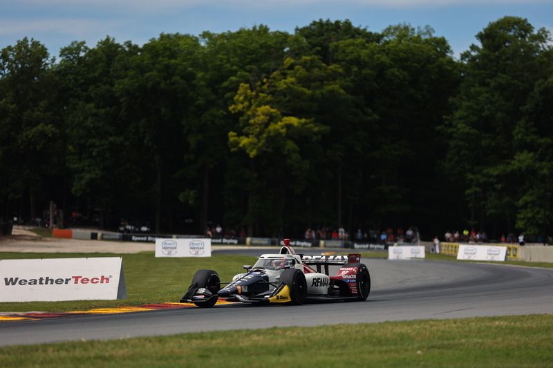 Marcus Armstrong drives through Turn 7 during NTT IndyCar Series XPEL Grand Prix practice Friday, June 19, 2026, at Road America in Elkhart Lake, Wisconsin.
