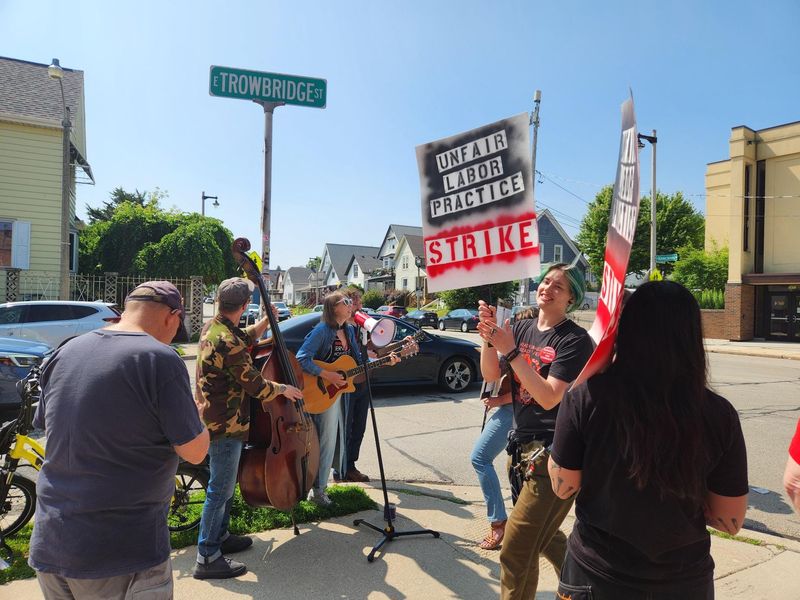 Anodyne Coffee Roasting Co. workers and community members participate in a strike at the Bay View location on Saturday, June 27, 2026. n.