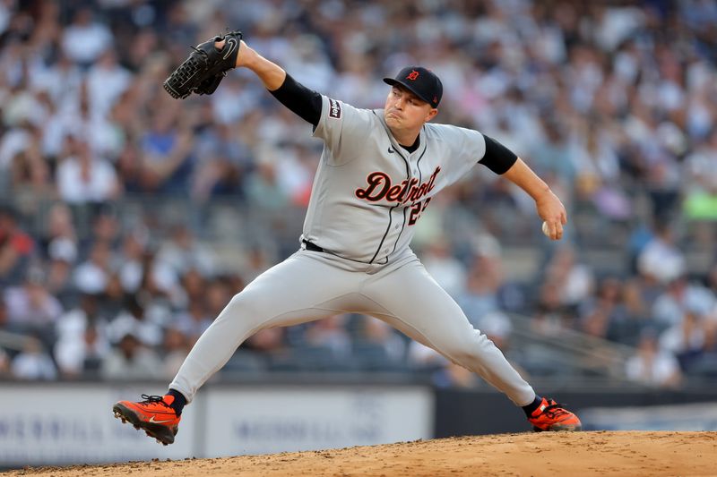 Detroit Tigers starting pitcher Tarik Skubal throws against the New York Yankees.