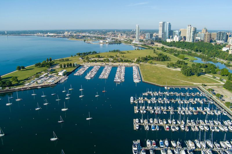 Lake Michigan in Milwaukee, Wisconsin on July 7, 2026. Milwaukee is charting a new path forward towards climate resilience after last year's historic, 1,000-year flood event. The Menomonee River, shown on July 7, 2026, is one of the waterways in which MMSD has spend more than $630 million to remove structures from the 100-year floodplain. Since 1995, more than 2,500 structures have been removed along Milwaukee's three rivers and Lake Michigan. The sewerage district plans to remove 1,400 more, which is part of a larger effort improve flood management across its service area.