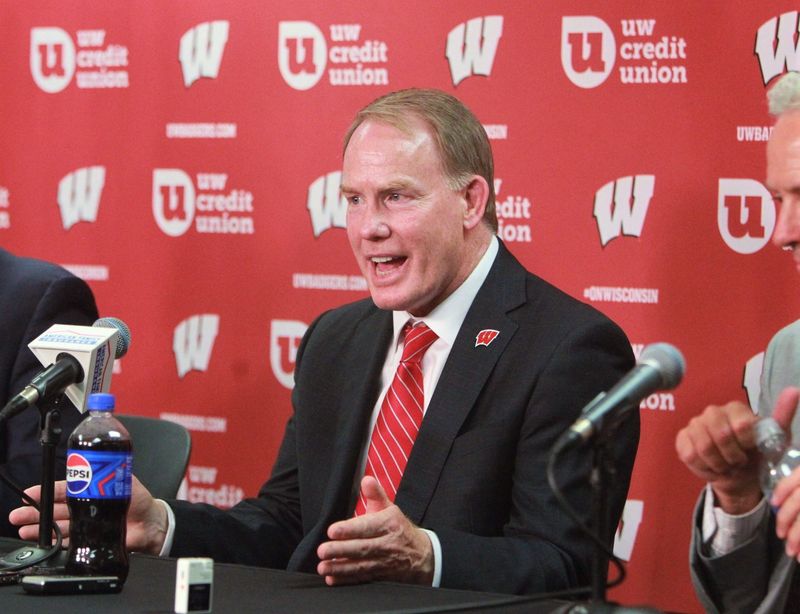 University of Wisconsin athletic director Shawn Eichorst answers a question during his introductory press conference on Tuesday July 7, 2026 at Camp Randall Stadium in Madison, Wisconsin.