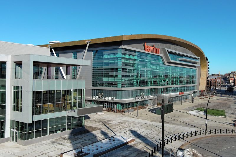 Milwaukee's new 4,500-person capacity Landmark Credit Union Live (left), next to Fiserv Forum, in Milwaukee, on Feb. 11, 2026. Milwaukee’s newest music venue opens Feb. 27 with Rainbow Kitten Surprise, with a Community Preview Night set for Feb. 25.
