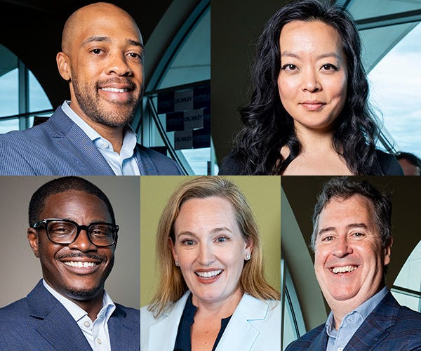 Democratic candidates for governor, clockwise: Mandela Barnes, Francesca Hong, Joel Brennan, Kelda Roys and David Crowley.