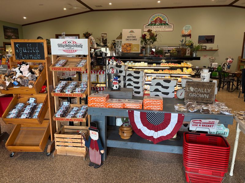 Feltz's Dairy Store, 5796 Porter Drive in Stevens Point, offers an array of items in its retail store − from local cheeses and cheese curds to a variety of candies, coffees, soaps and more. They also offer hand-battered deep-fried cheese curds, scoop ice cream, root beer floats, coffee and more behind the counter. Feltz's Dairy Store is one of 20 stops on The Cheeseball 500 passport challenge.