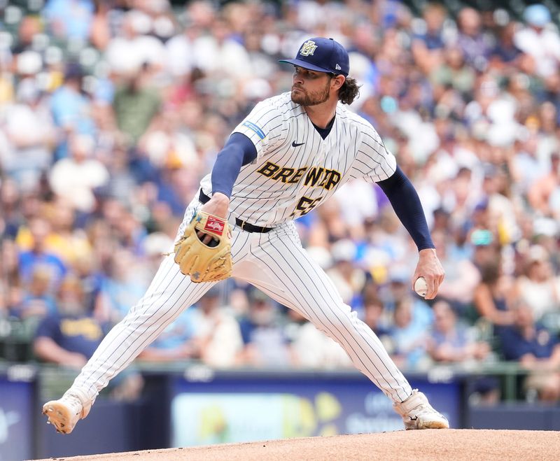 Milwaukee Brewers starting pitcher Shane Drohan (55) pitches during the first inning of the game against the Colorado Rockies at American Family Field in Milwaukee, Wisconsin on July 24, 2026.