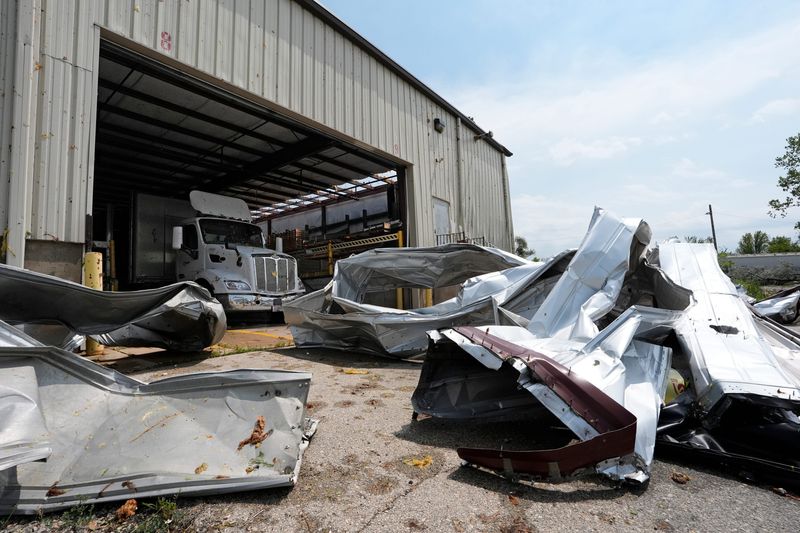 A production facility at Appleton Supply Co.,  1905 W. Haskell St., is damaged and surrounded with debris after a severe thunderstorm and tornado warning Monday, July 27, 2026, in Appleton, Wisconsin.