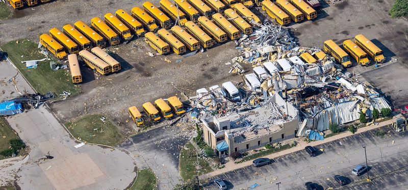 The terminal at Lamers Bus Lines in Menasha was damaged by the July 27 tornado that swept through the Fox Cities.