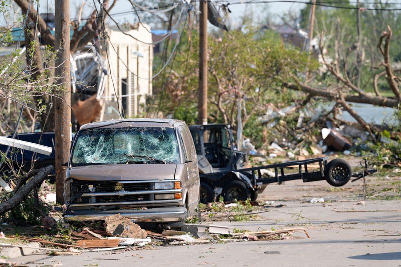 A damaged neighborhood following severe weather, including a tornado Monday, July 27, 2026, in Menasha, Wisconsin. Dan Powers/USA TODAY NETWORK-Wisconsin