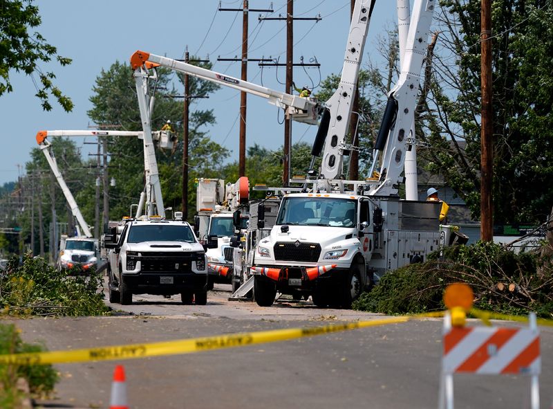 Power restoration work on W. Spencer Street on the Southwest side of Appleton, Wisconsin on July 28, 2026 after an estimated EF-3 tornado tore through the area on July 27.
Wm. Glasheen USA TODAY NETWORK-Wisconsin