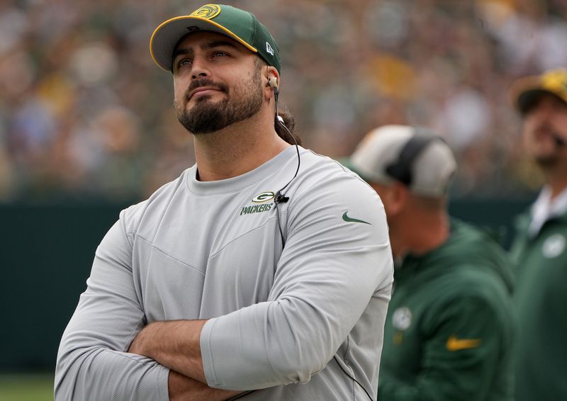 Injured Green Bay Packers offensive tackle David Bakhtiari watches his team during the first quarter of their game against the New Orleans Saints Sunday, September 24, 2023 at Lambeau Field in Green Bay, Wis.





Mark Hoffman/Milwaukee Journal Sentinel