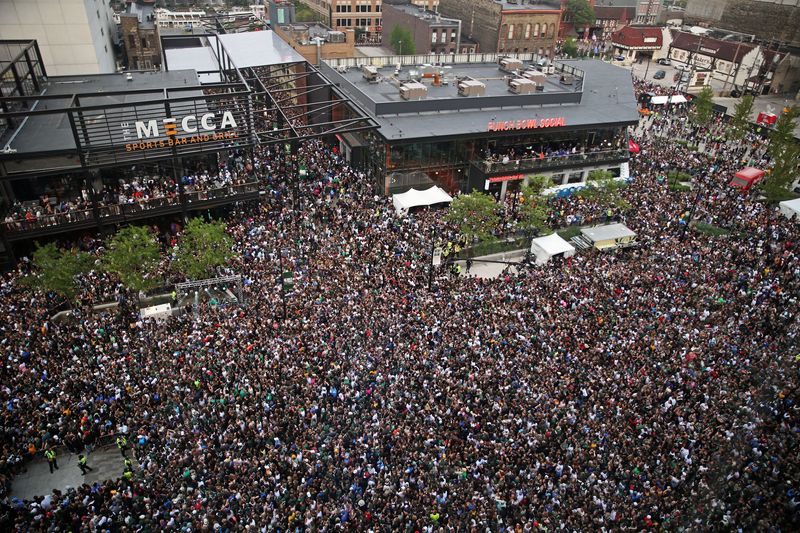 A view from the balcony overlooking the Deer District for game 6 of the NBA Finals at the Fiserv Forum on Tuesday, July 20, 2012.
