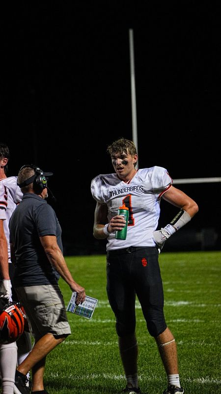Korz Loken hydrates on the sideline in between snaps (Photo provided by Korz Loken.)