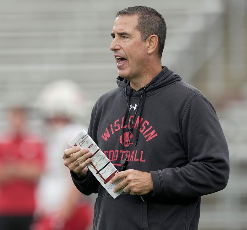 Wisconsin head coach Luke Fickell is shown during practice Thursday, August 13, 2026 at Camp Randall Stadium in Madison, Wisconsin.