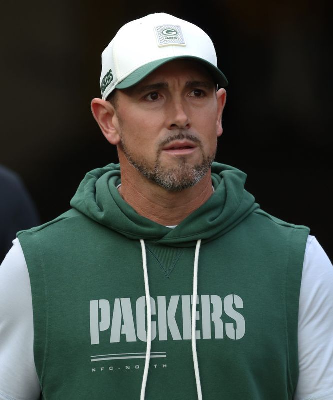 Aug 13, 2026; Pittsburgh, Pennsylvania, USA;  Green Bay Packers head coach Matt LaFleur walks to the field to run warm-ups before the game against the Pittsburgh Steelers at Acrisure Stadium. Mandatory Credit: Charles LeClaire-Imagn Images