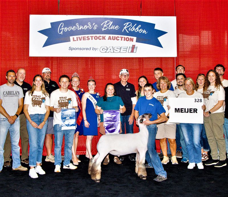 The Grand Champion Market Lamb (Crossbred) exhibited by Brayden Bowers of Belmont, was sold for $14,000 in the 2026 Governor’s Blue Ribbon Livestock Auction at the Wisconsin State Fair on Aug. 12, 2026.