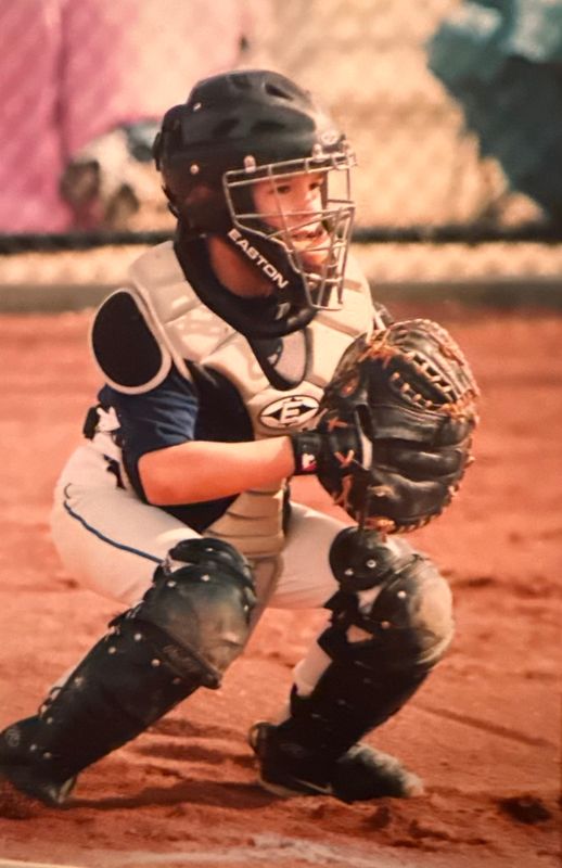 Milwaukee Brewers pitcher DL Hall is pictured as a Little Leaguer playing catcher.